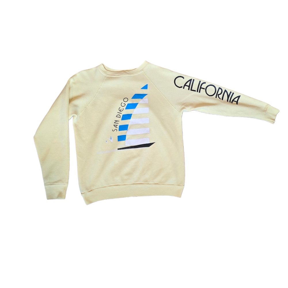 Vintage Sweatshirt 80s Retro Nautical Cottagecore Yellow Graphic Sailboat Small